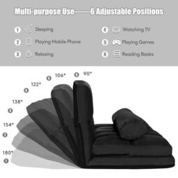 Costway Adjustable Floor Sofa 6-Position Foldable Lazy Sofa Bed in Black - thumbnail 9