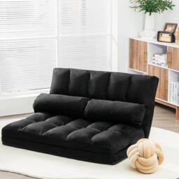 Costway Adjustable Floor Sofa 6-Position Foldable Lazy Sofa Bed in Black - thumbnail 4