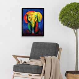 "Artery8 Wall Art Print Surreal Baby Elephant Colourful Abstract Bright Art Framed in Black - Size: W12"" x H16""" - thumbnail 2