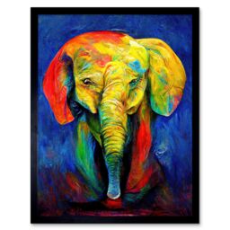 "Artery8 Wall Art Print Surreal Baby Elephant Colourful Abstract Bright Art Framed in Black - Size: W12"" x H16""" - thumbnail 1