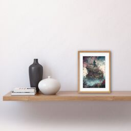 Artery8 Wall Art Print Fantasy World Coastal Island Landscape Nymph House Magical Marine Life Flying Fish Seaweed Cloud Artwork Framed 9X7 Inch - thumbnail 2