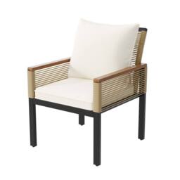 BES HOME 4pc Cream Rattan Garden Furniture Set & Acacia Wood Table - thumbnail 6