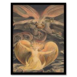 Artery8 Great Red Dragon & Sun Clothed Woman Blake Framed Wall Art Print - Size: A4 - thumbnail 1