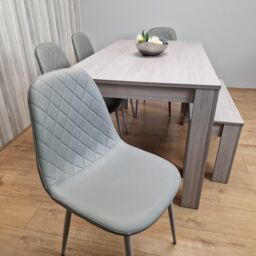 KOSY KOALA Grey Dining Table with 4 Diamond Stitched Grey Chairs & 1 Bench - Size: 140 cm x 80 cm - thumbnail 4