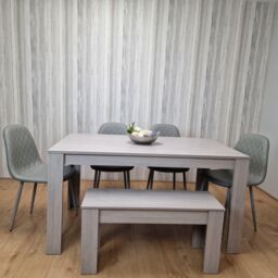 KOSY KOALA Grey Dining Table with 4 Diamond Stitched Grey Chairs & 1 Bench - Size: 140 cm x 80 cm - thumbnail 5