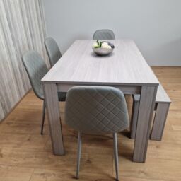 KOSY KOALA Grey Dining Table with 4 Diamond Stitched Grey Chairs & 1 Bench - Size: 140 cm x 80 cm - thumbnail 2