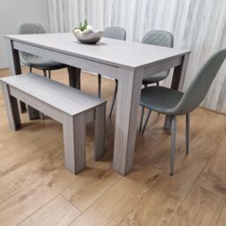 KOSY KOALA Grey Dining Table with 4 Diamond Stitched Grey Chairs & 1 Bench - Size: 140 cm x 80 cm - thumbnail 3