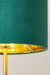 ValueLights Christina Velvet with Gold Metallic Inner Drum Shade Gold Palm Leaf Table Lamp in Bottle Green - thumbnail 4