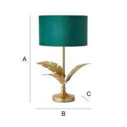 ValueLights Christina Velvet with Gold Metallic Inner Drum Shade Gold Palm Leaf Table Lamp in Bottle Green - thumbnail 7