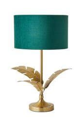 ValueLights Christina Velvet with Gold Metallic Inner Drum Shade Gold Palm Leaf Table Lamp in Bottle Green - thumbnail 6