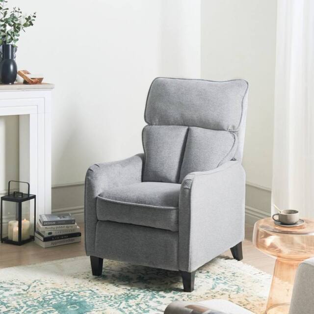 Wyld and Coco Heritage Reclining Armchair Grey Fabric High Back Vintage Style - image 1