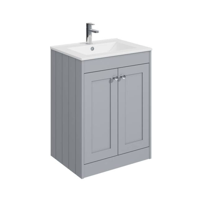 Balterley 600mm Floor Standing 2 Door Unit & Minimalist Basin 1 Tap Hole - Grey - image 1