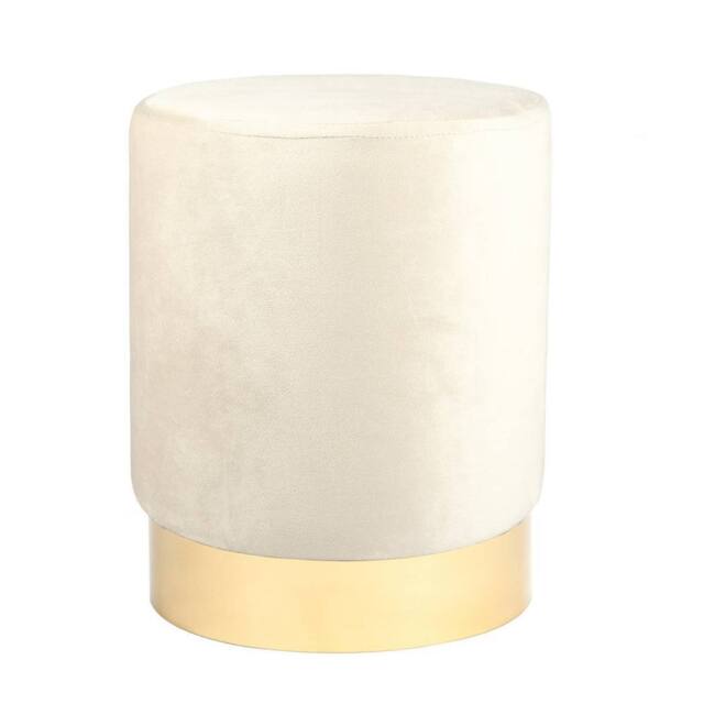 Kelvenix 1pc Cream Round Velvet Pouffe Bedroom Dressing Table Ottoman 29 x 36cm - Size: 29 x 36 cm - image 1