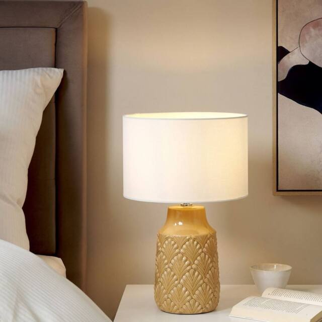 Wyld and Coco Yellow Glossy Ceramic Table Lamp Linen Shade - image 1