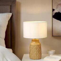 Wyld and Coco Yellow Glossy Ceramic Table Lamp Linen Shade - thumbnail 1