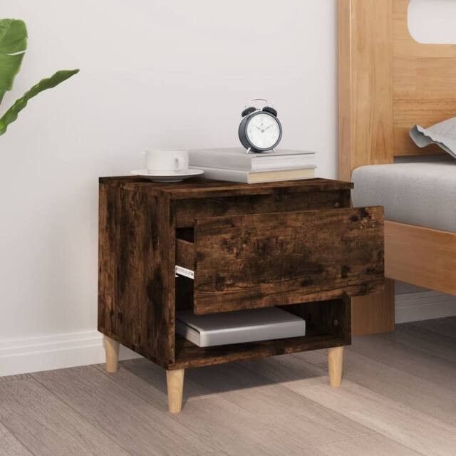 Berkfield Home Elegant Bedside Table Smoked Oak 50x46x50 Engineered Wood in Brown - image 1