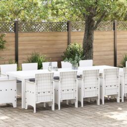 Berkfield Home 13 Piece Garden Dining Set with Cushions White Poly Rattan - thumbnail 1