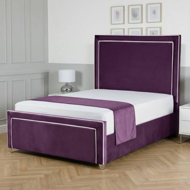 Living Comfort Bedz Verona Upholstered Bed Frame Slatted Base with 48 Inch Headboard in Purple - Size: Super King - image 1