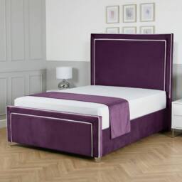 Living Comfort Bedz Verona Upholstered Bed Frame Slatted Base with 48 Inch Headboard in Purple - Size: Super King - thumbnail 1