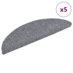 Berkfield Home Self-adhesive Stair Mats 5 pcs Light Grey 56x17x3 cm Needle Punch - Size: Medium - thumbnail 2