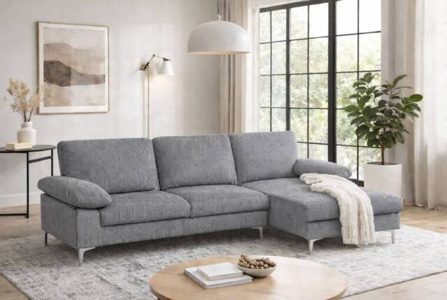 LUXURY LIFE Napoli Jumbo Cord Fabric Right Hand Facing Chaise Sofa in Grey - image 1