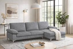 LUXURY LIFE Napoli Jumbo Cord Fabric Right Hand Facing Chaise Sofa in Grey - thumbnail 1