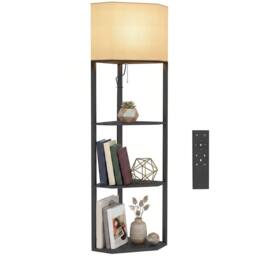 HOMCOM Corner Modern Floor Lamp with Shelves, Dimmable Standing Lamp, Black - thumbnail 2