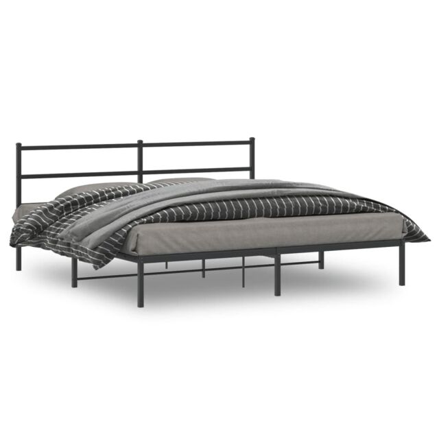 Berkfield Home Metal Bed Frame without Mattress with Headboard Black 180x200cm - Size: Super King - image 1