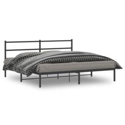 Berkfield Home Metal Bed Frame without Mattress with Headboard Black 180x200cm - Size: Super King - thumbnail 1