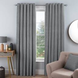 Smart Living Luxury Chenille Eyelet Lined Curtains - 2 Panels in Silver - Size: 117 cm width x 137 cm drop