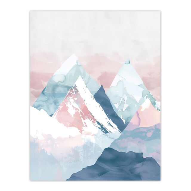 "Artery8 Misty Morning Snowcapped Mountain Range Pastel Wall Art Print in Pink - Size: W24"" x H32""" - image 1