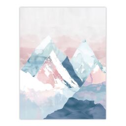 "Artery8 Misty Morning Snowcapped Mountain Range Pastel Wall Art Print in Pink - Size: W24"" x H32""" - thumbnail 1