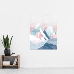 "Artery8 Misty Morning Snowcapped Mountain Range Pastel Wall Art Print in Pink - Size: W24"" x H32""" - thumbnail 4