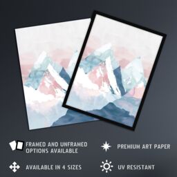 "Artery8 Misty Morning Snowcapped Mountain Range Pastel Wall Art Print in Pink - Size: W24"" x H32""" - thumbnail 2