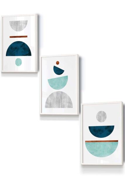 Teal, Mint Green and Grey Abstract Mid Century Geometric Framed Wall Art - Small - image 1
