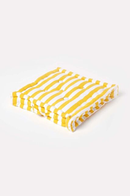 Homescapes Cotton Thick Stripe Floor Cushion in Yellow - Size: 50 cm x 50 cm - image 1