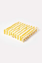 Homescapes Cotton Thick Stripe Floor Cushion in Yellow - Size: 50 cm x 50 cm