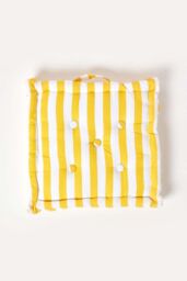 Homescapes Cotton Thick Stripe Floor Cushion in Yellow - Size: 50 cm x 50 cm - thumbnail 3