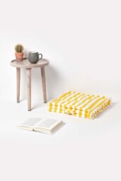 Homescapes Cotton Thick Stripe Floor Cushion in Yellow - Size: 50 cm x 50 cm - thumbnail 2