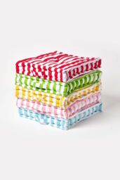 Homescapes Cotton Thick Stripe Floor Cushion in Yellow - Size: 50 cm x 50 cm - thumbnail 6