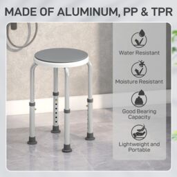 HOMCOM 360 Degree Swivel Shower Stool with Non-Slip Feet for Disabled, Grey - thumbnail 5
