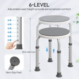 HOMCOM 360 Degree Swivel Shower Stool with Non-Slip Feet for Disabled, Grey - thumbnail 4