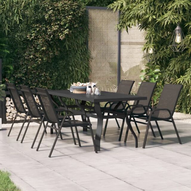 Berkfield Home Garden Table Black 180x80x70 cm Steel & Glass - Size: 180 x 80 x 70 cm - image 1