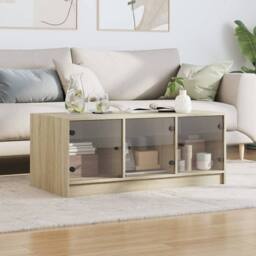 Berkfield Home Modern Coffee Table with Glass Doors Sonoma Oak 102x50x42 cm in Light Oak - Size: 102 x 50 x 42 cm - thumbnail 1
