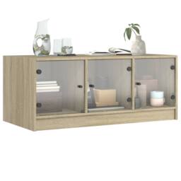 Berkfield Home Modern Coffee Table with Glass Doors Sonoma Oak 102x50x42 cm in Light Oak - Size: 102 x 50 x 42 cm - thumbnail 4
