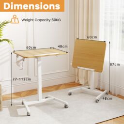 Gymax Foldable Mobile Standing Desk Rolling Laptop Desk-Natural in Khaki - thumbnail 2