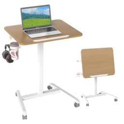 Gymax Foldable Mobile Standing Desk Rolling Laptop Desk-Natural in Khaki - thumbnail 1