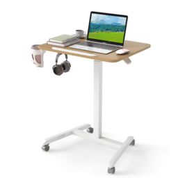 Gymax Foldable Mobile Standing Desk Rolling Laptop Desk-Natural in Khaki - thumbnail 4