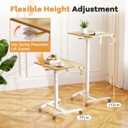 Gymax Foldable Mobile Standing Desk Rolling Laptop Desk-Natural in Khaki - thumbnail 7