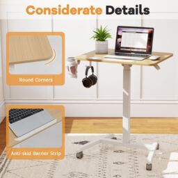 Gymax Foldable Mobile Standing Desk Rolling Laptop Desk-Natural in Khaki - thumbnail 5